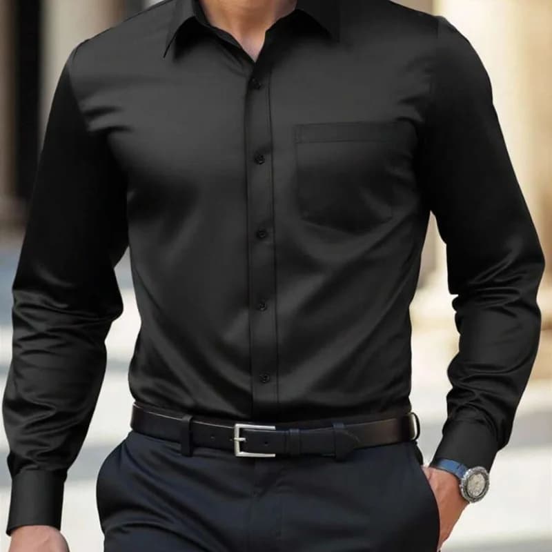 Chemise à manches longues, surface brillante pour homme, polyvalente et tendance