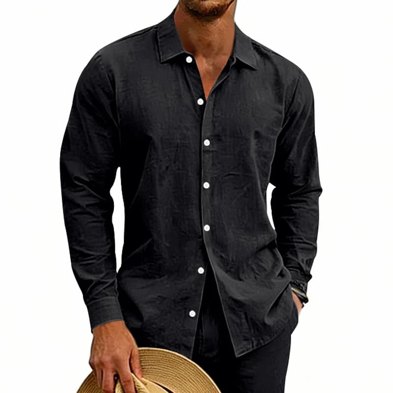 Chemise en lin boutonnée pour homme | Haut d'été décontracté à manches longues | Un article indi