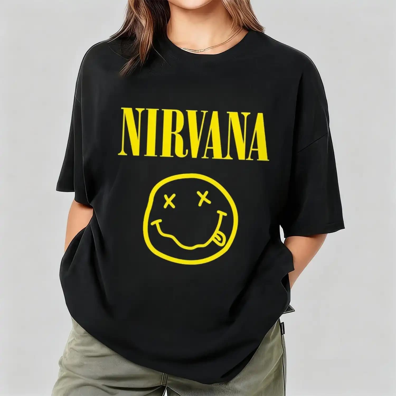 T-shirt Nirvana Smiley Face, sweat-shirt à capuche vintage des années 90, style grunge, unisexe, str