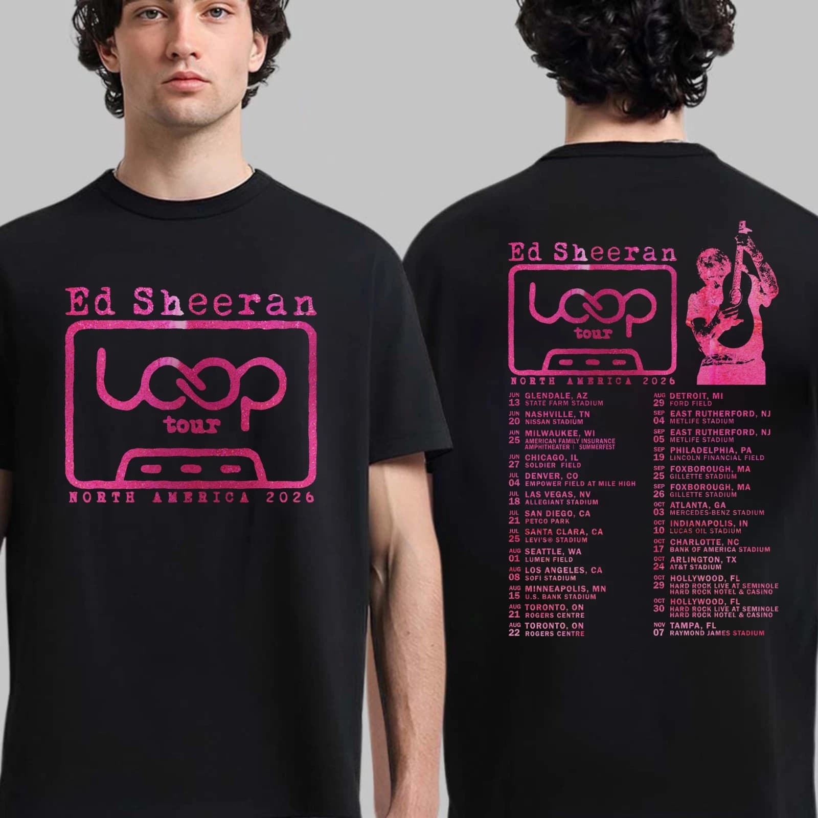 T-shirt en coton avec graphiques de la tournée Loop 2026 du chanteur Ed Sheeran pour hommes et femme