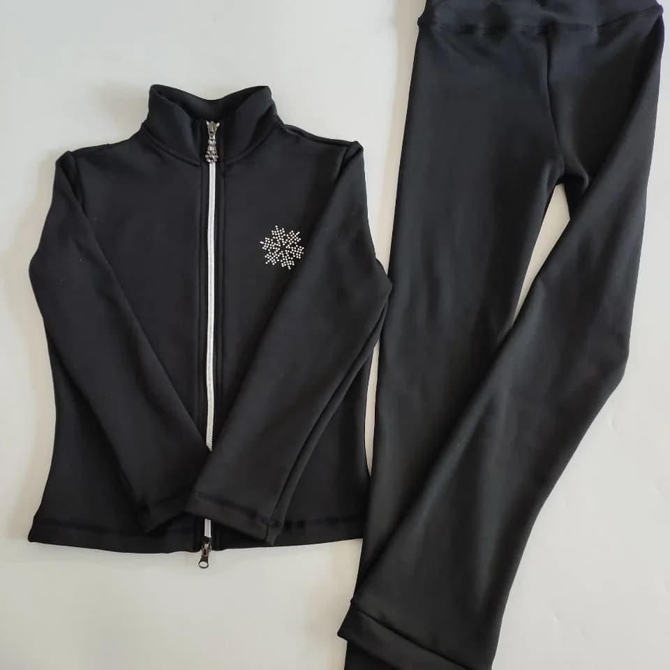 Ensemble de tenue d'entraînement pour patinage artistique avec haut en tissu pelucheux et épaissi po