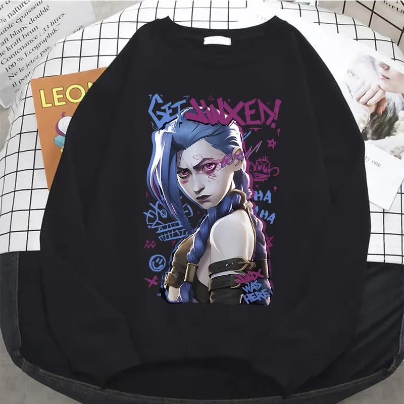 Sweat à capuche Jinx Arcane Anime pour femmes, pull chaud, vêtements Streetwear, sweat Harajuku, cad