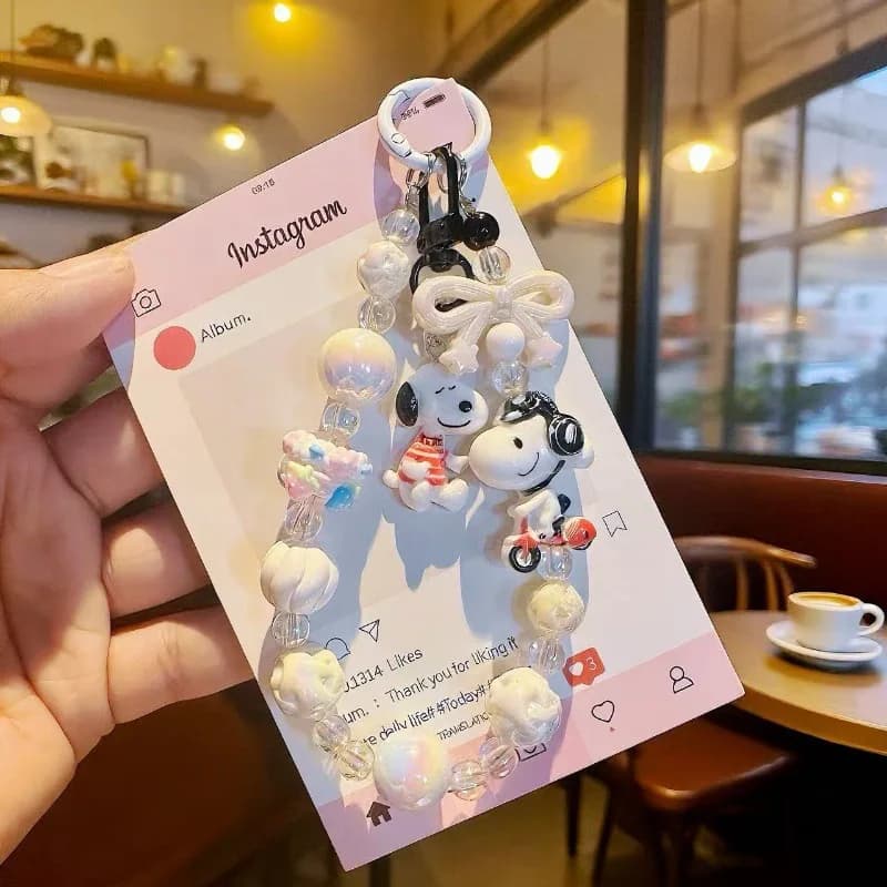 Nouvel Arrivage : Dragonne de téléphone Snoopy perlée, Pendentif mignon pour sac à main, Cordon port