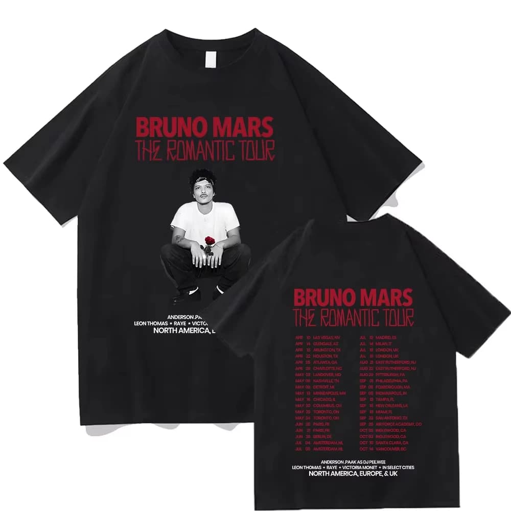 Bruno Mars The Romantic 2026 Tour Tee T-shirt de concert Bruno Mars 2026 Été Homme Femme Coton Overs