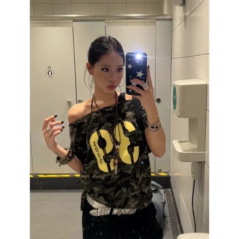 2025 Femmes Vêtements Y2k T-shirts Mode D'été Camisetas Récolte Hauts Ropa Mujer Hors Épaule T-shirt