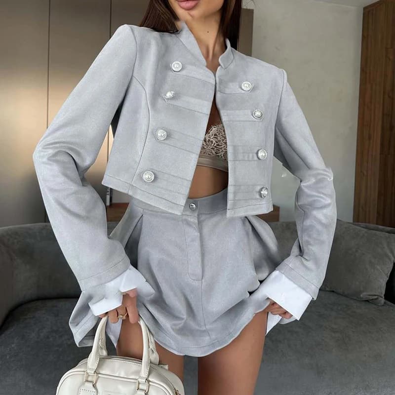 Ensemble décontracté pour femme avec col montant, idéal pour le printemps et l'été, style urbain, bl