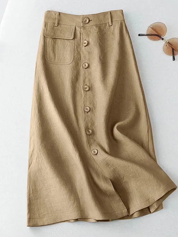 ZANZEA élégant coton Midi jupes décontracté boutonné a-ligne Jupe femmes taille haute Jupe 2024 été
