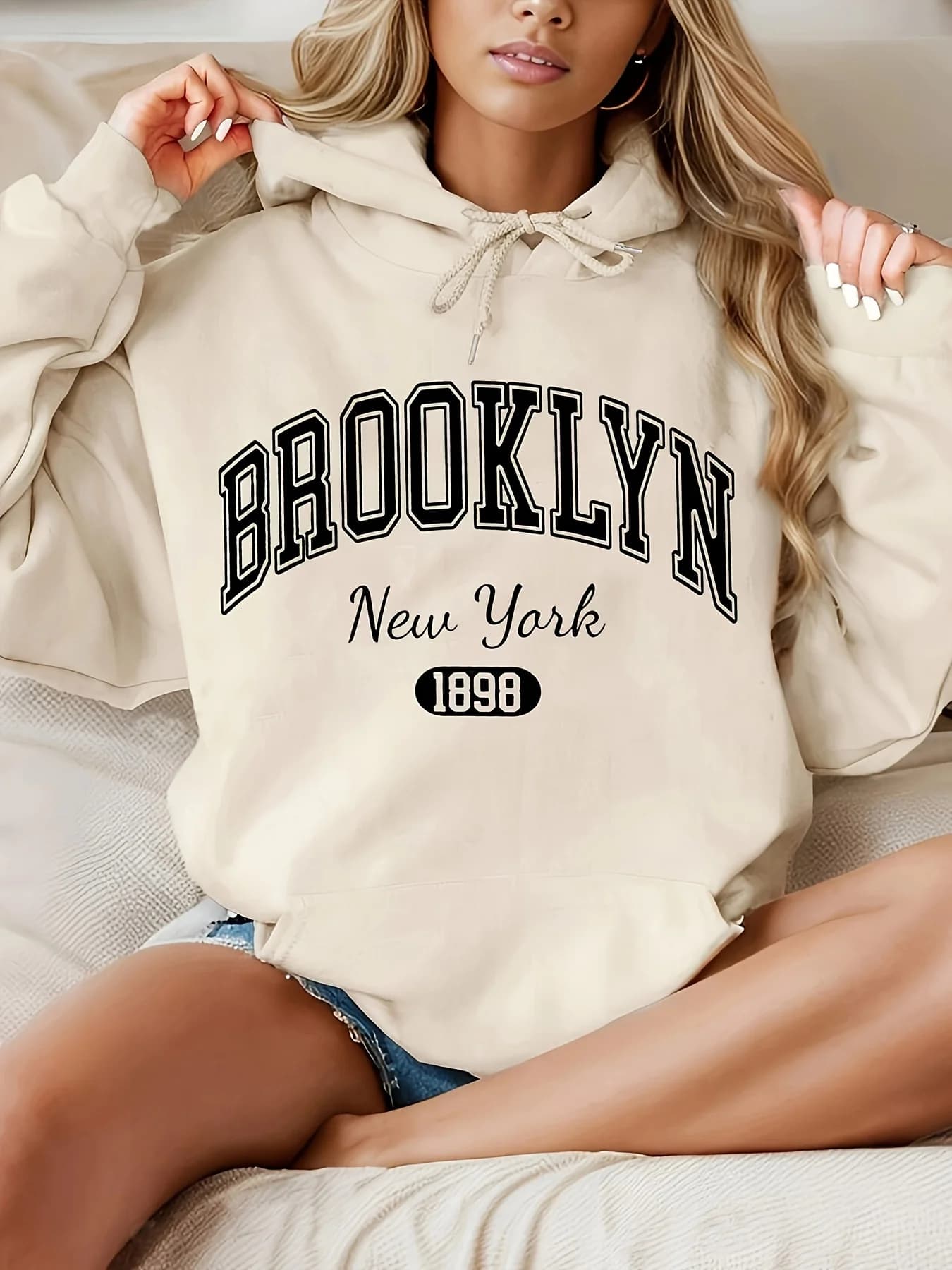 Brooklyn New York 1898 Sweat à capuche – Pull à capuche décontracté en polyester avec motif Alphabet