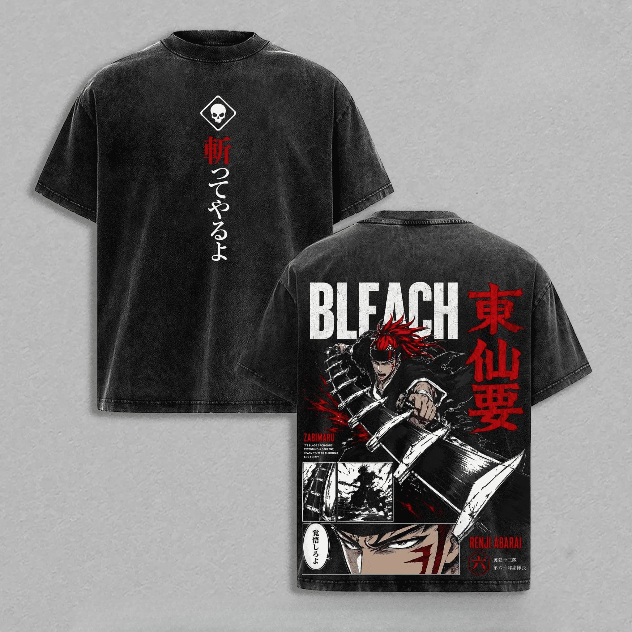 T-shirt Abarai Renji BLEACH pour hommes et femmes, vêtements Anime Vintage, T-shirt surdimensionné l