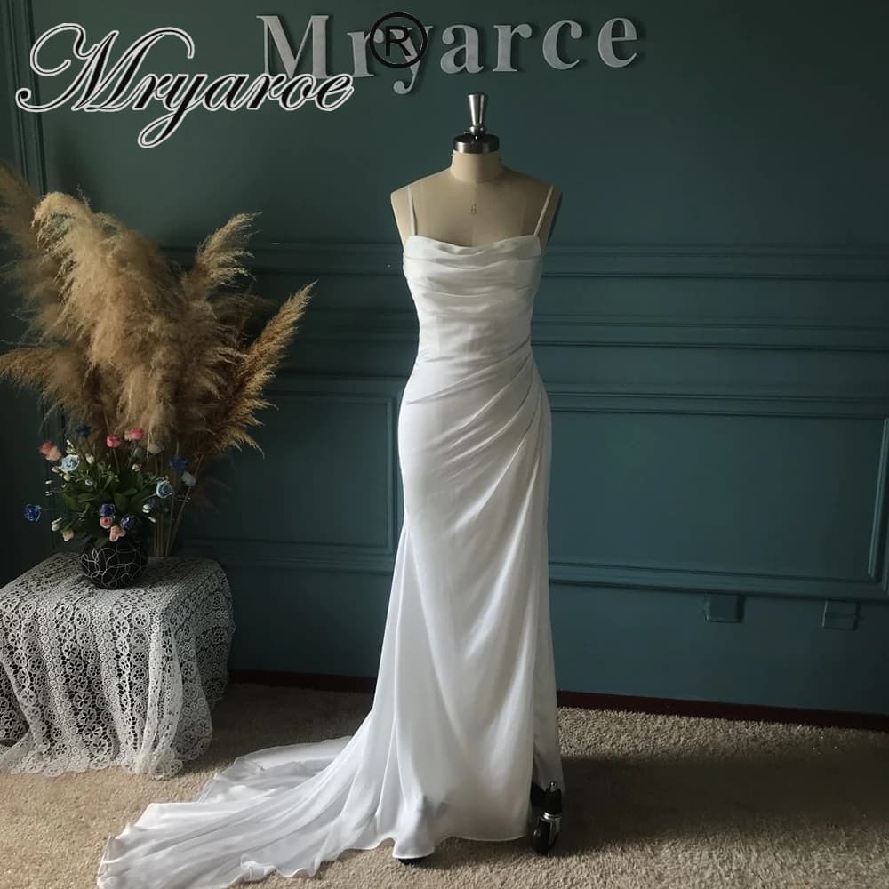 Zelyarce-Robe de mariée classique simple, injCrepe drapée à la main, jambe ouverte, fente latérale,