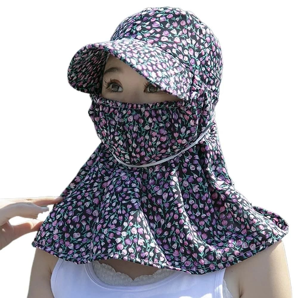 Chapeau de soleil élégant pour femme avec cache-oreilles, protection solaire florale, chapeau bob, c