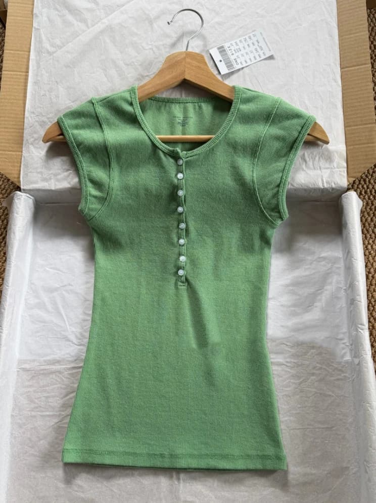 T-shirts slim Matcha Buttons pour femmes, été, décontracté, streetwear, côtelé, col rond, manches co