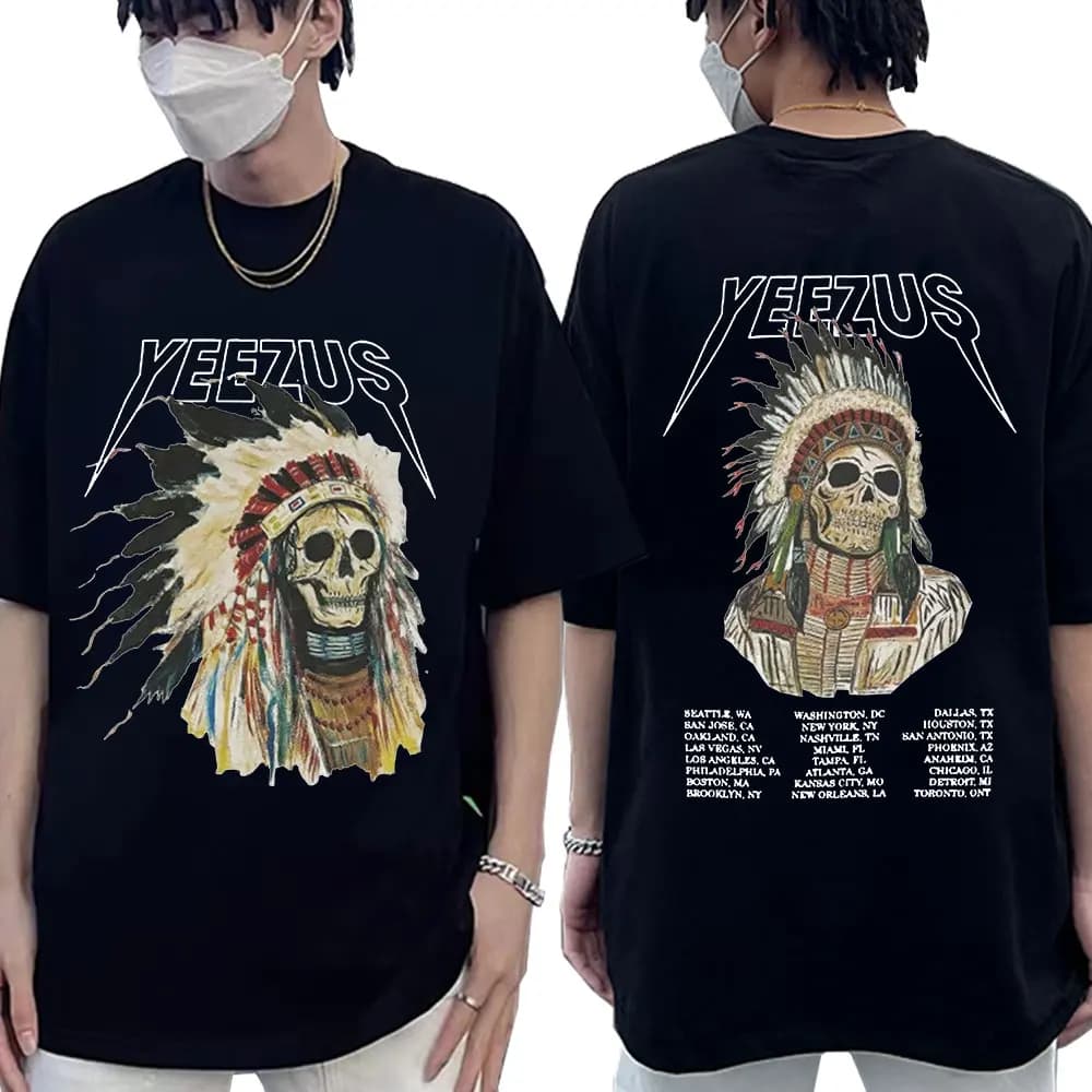 T-shirt double face Kanye West Yeezus God Wants You pour homme, streetwear, hip-hop, vintage, cool,