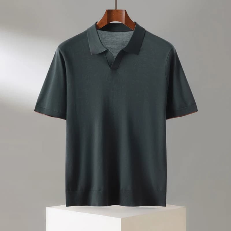 Été 100 Lyocell Tencel tricoté à manches courtes hommes couleur unie col POLO T-shirt avec demi manc