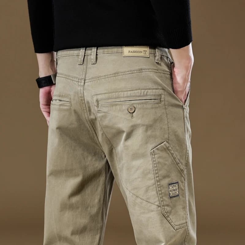 Pantalon Cargo Homme de Marque Haute Qualité 97% Coton Couleur Unie Vêtement de Travail Décontracté