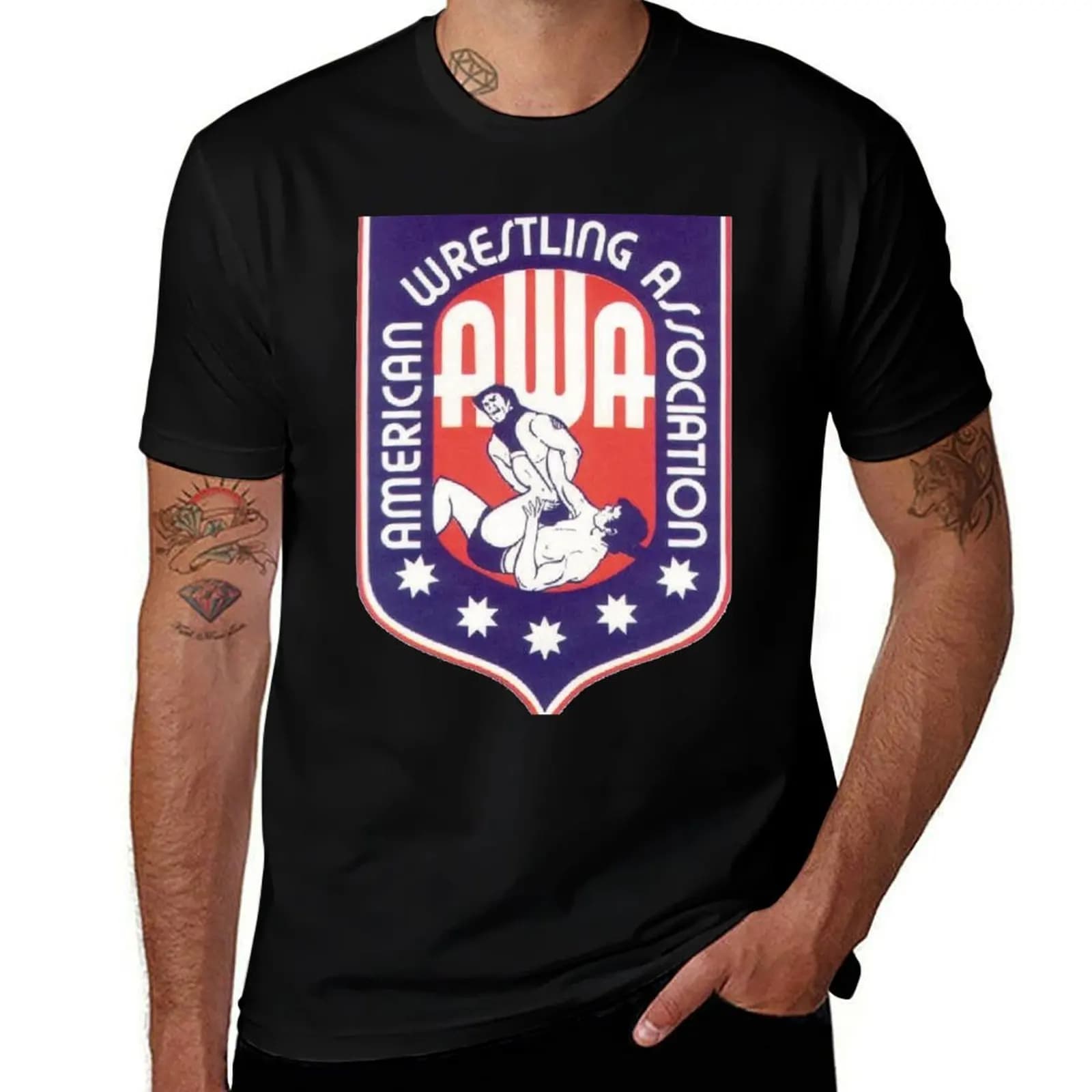 AWA - T-shirt de l'American Wrestling Association, t-shirt décontracté basique à manches courtes