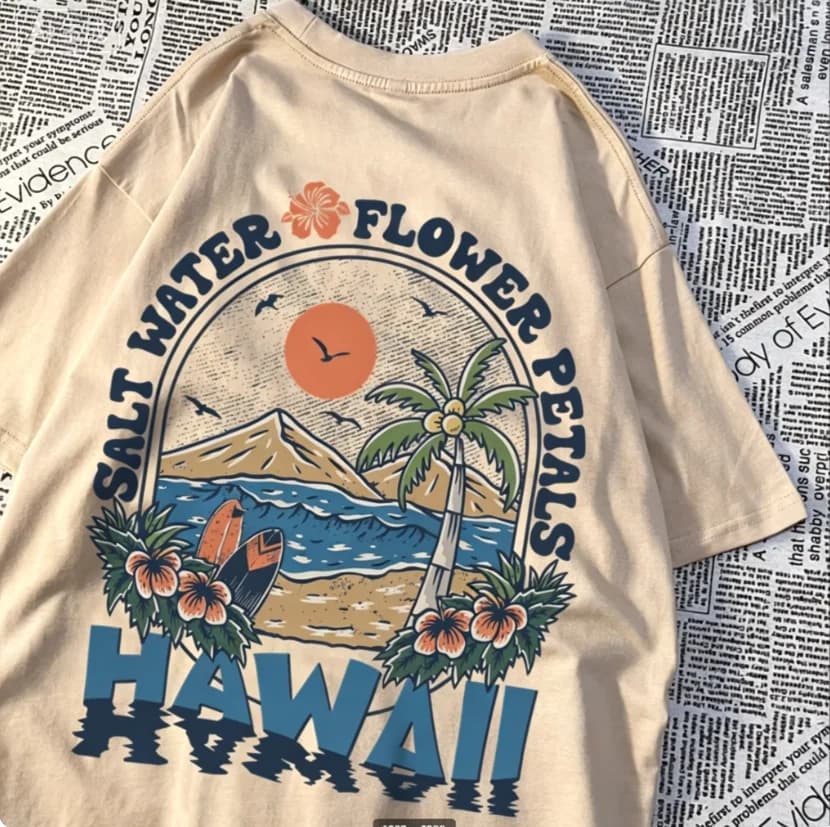 T-shirts Hawaïens à Motifs de Pétales de Fleurs 'Salt Water' pour Hommes et Femmes, T-shirts Décontr