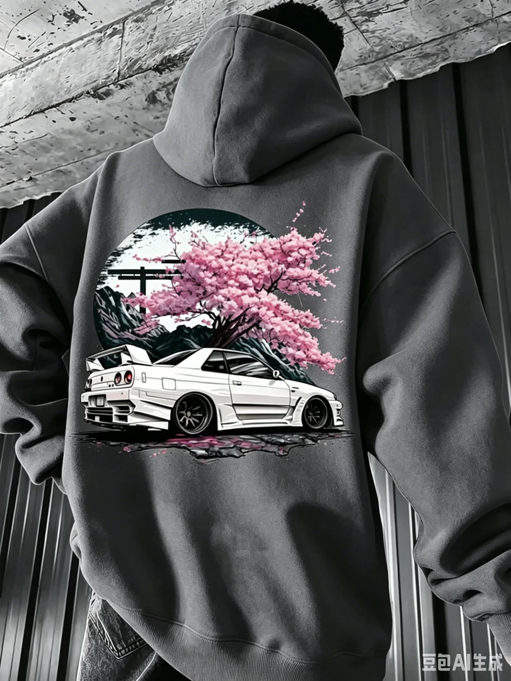 Sweat à capuche pour homme pour l'automne/hiver, style streetwear minimaliste avec graphiques vintage de voiture de sport JDM blanche et de fleurs de cerisier