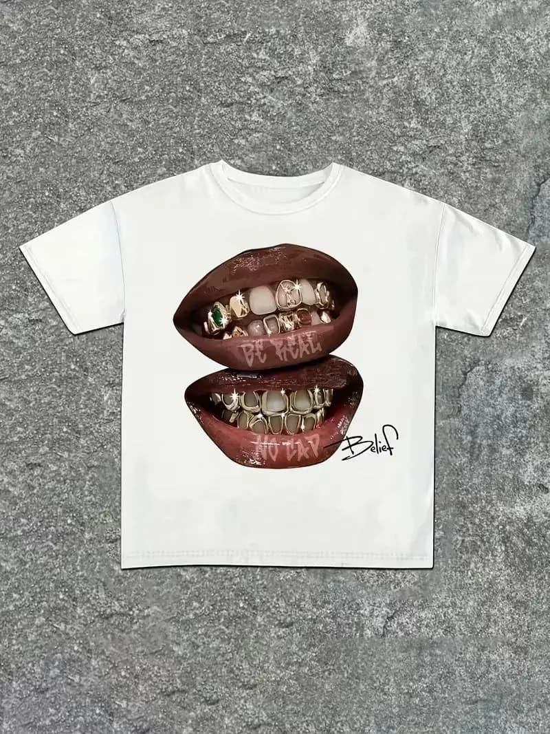 T-shirt Y2K High Street à imprimé bouche et lèvres volumineuses