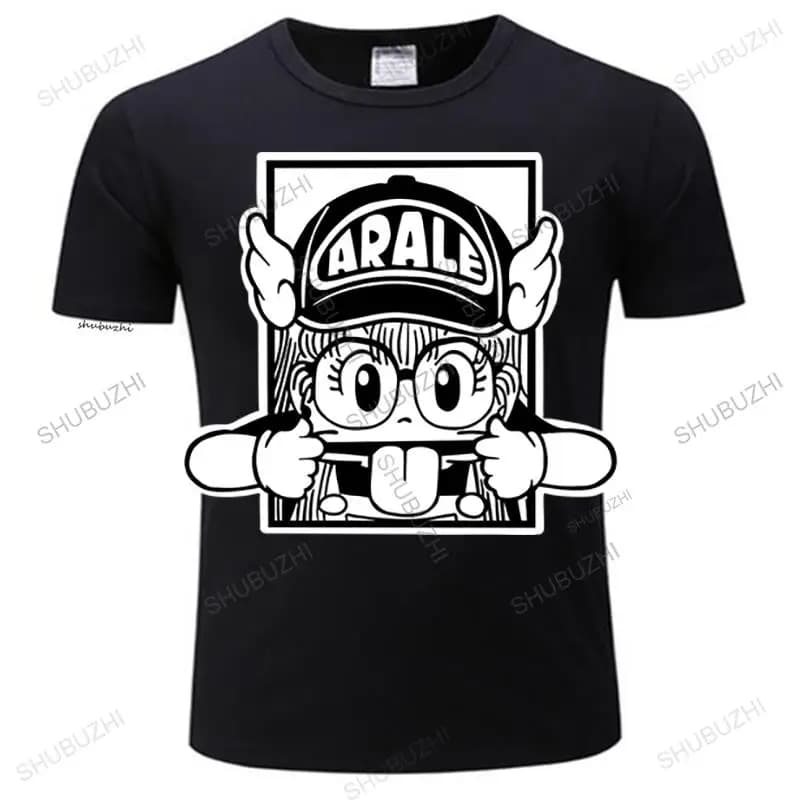 En ligne Arale dessin animé t-shirt personnalisé coton à manches courtes mâle petite taille noir t-shirts chemise