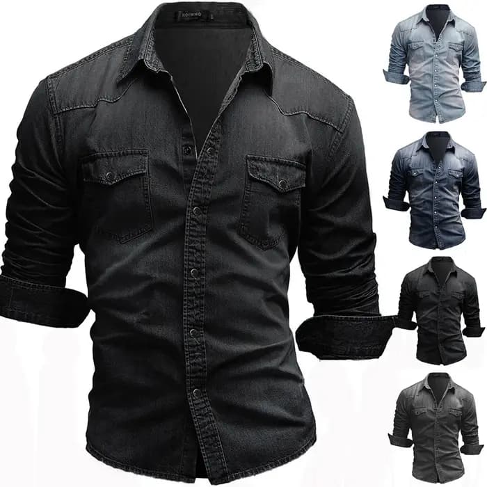 Chemise en denim élastique en coton pour hommes