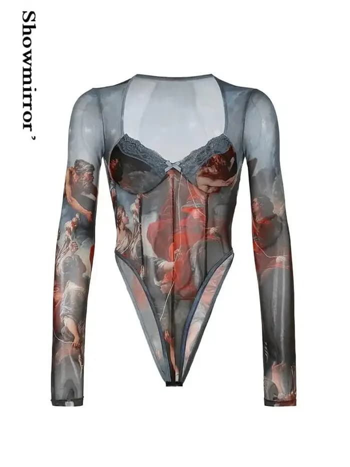 Body imprimé gothique sexy pour femmes