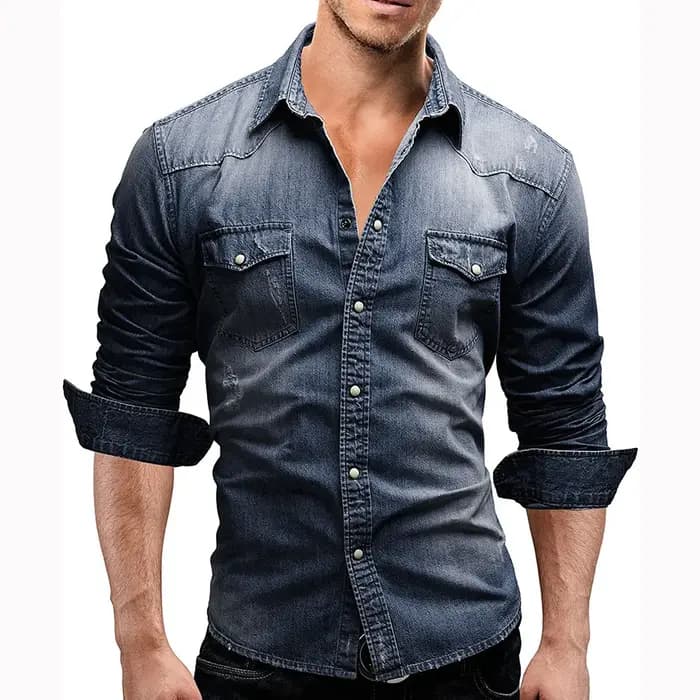 Chemise en denim élastique en coton pour hommes