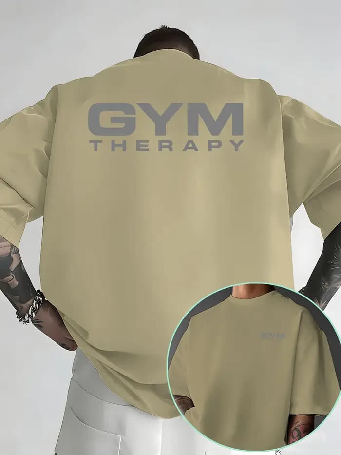 T-shirt décontracté pour homme à coupe ample avec imprimé GYM - Haut tendance printemps/été, col rond confortable, coupe régulière