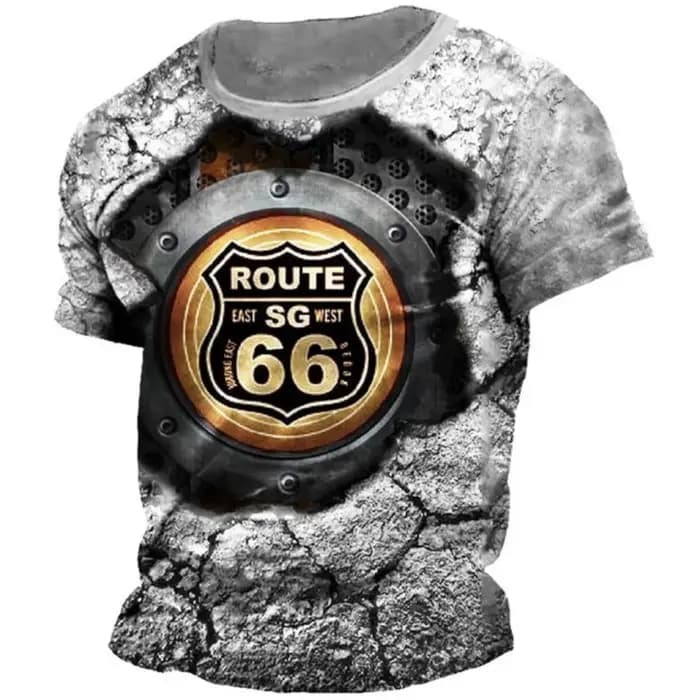 Route 66 impression t-shirt pour hommes américain Harajuku été Vintage vêtements décontracté col rond manches courtes hauts amples mode Streetwear