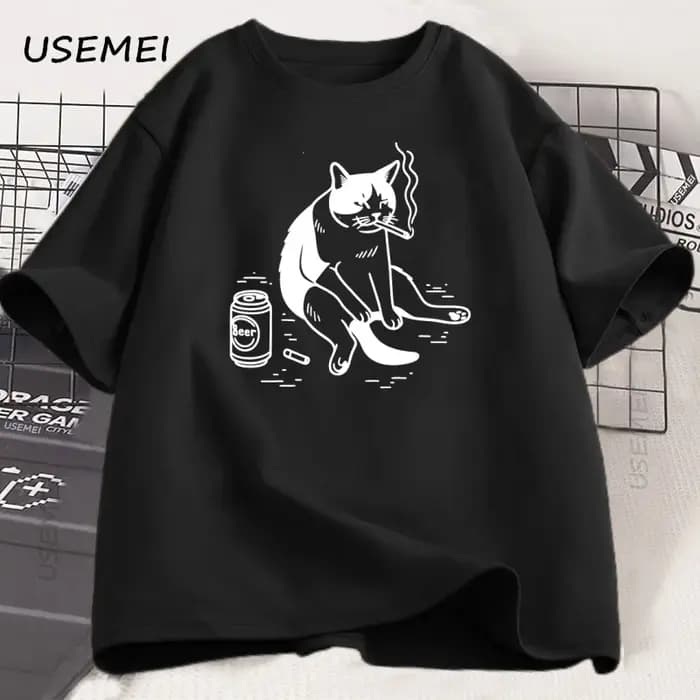 Drôle fumer chat Meme T-Shirt hommes Cigarette blague T-Shirt décontracté stupide cerveau chat amant