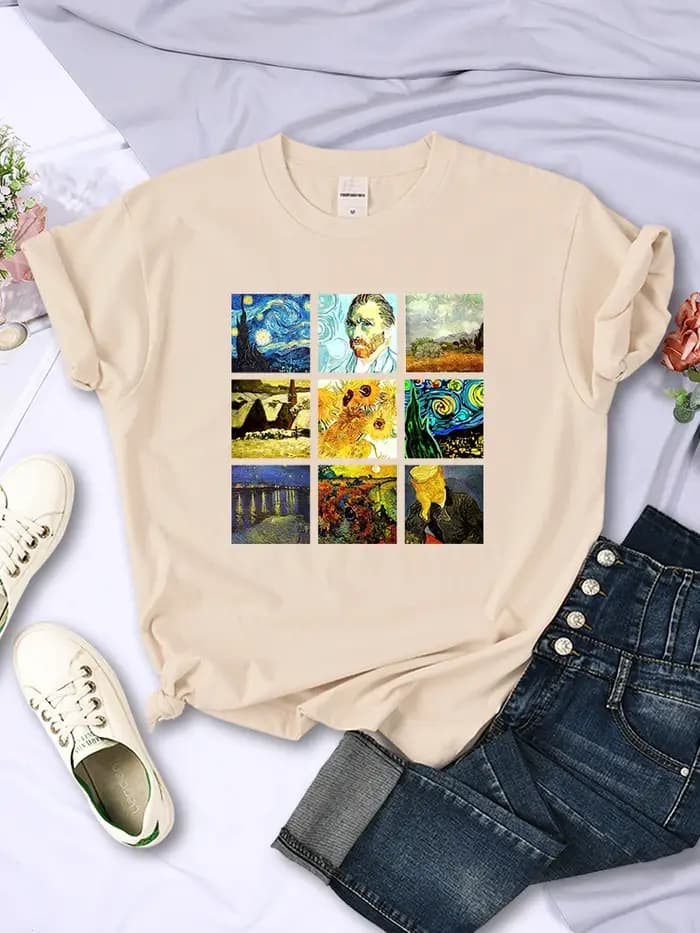 Van Gogh fonctionne Sanskrit imprimé femmes hauts respirant décontracté t-shirts mode été à manches courtes