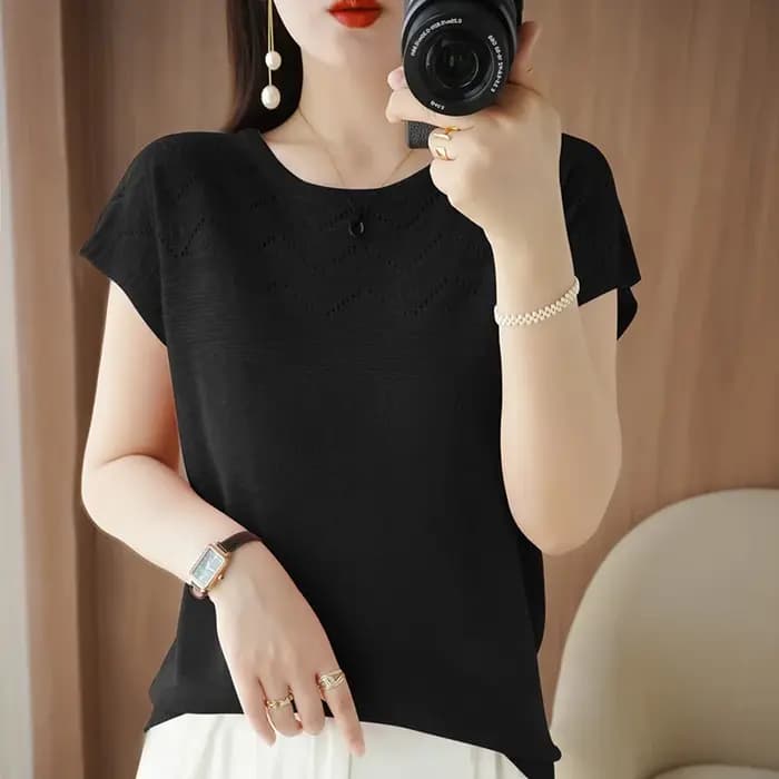 T-shirt à manches courtes et col rond pour femme