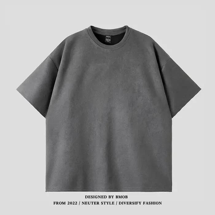 T-shirt à manches courtes en daim pour hommes, marque américaine tendance, ample, couleur unie, col