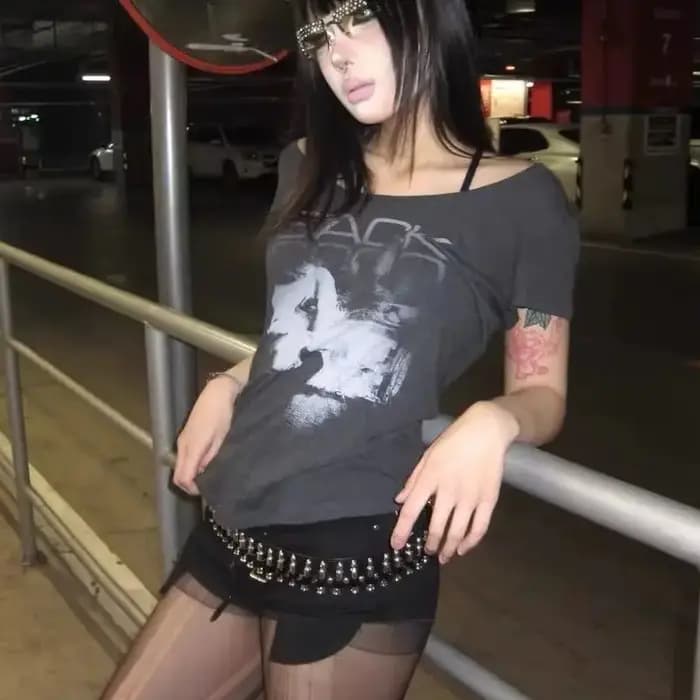 T-shirt Femme Esthétique Grunge Y2K Vintage Années 2000 Harajuku Imprimé Lettres Manches Courtes Coupe Slim Streetwear Décontracté
