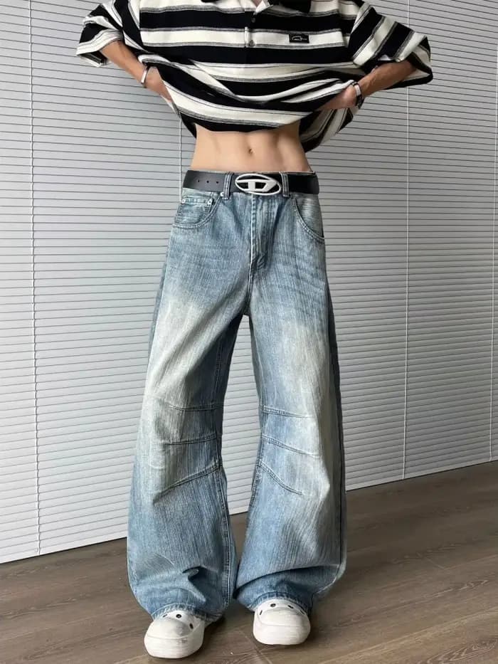 2025 Ropa Y2K mode lavé bleu Baggy plissé nouveau jean pantalon pour hommes 90S Vintage vêtements coréen décontracté