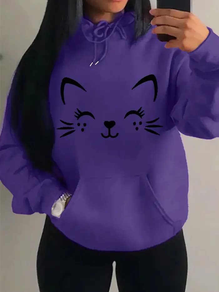 Simple mot chat motif heureux femmes sweats à capuche mode décontracté Streetwear personnalité Hip Hop sweat