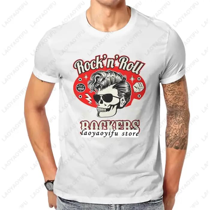 Gothique Rockabilly Rock and Roll Creative TShirt Cool Men Skull Dice Rockers Graphic Tshirts Male Fashion Hip-hop Y-XS-4XL