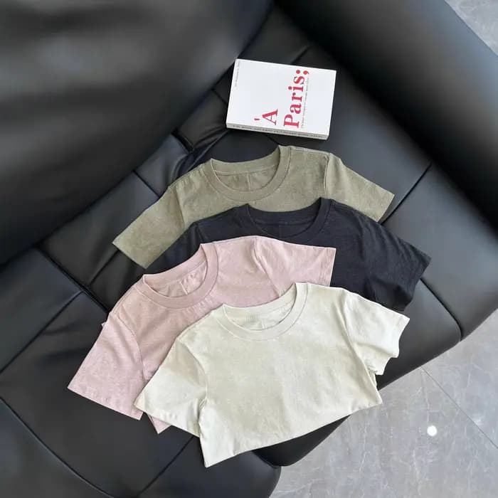 Haut décontracté à manches courtes et col rond pour femme en tissu pur coton biologique tissé uni