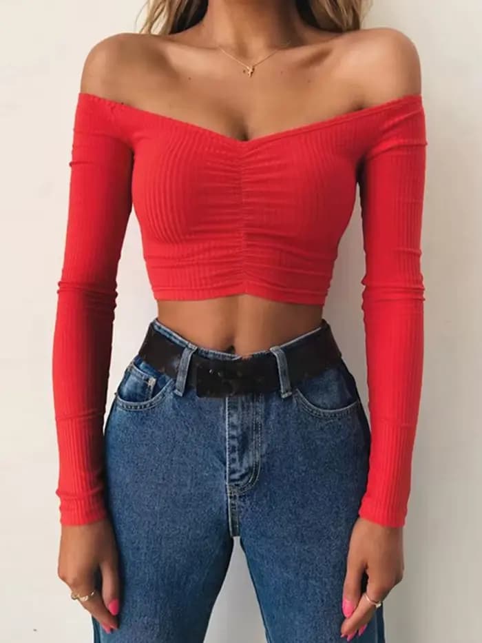 T-shirt à manches longues simple et sexy pour femmes