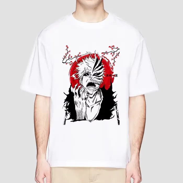 Anime eau de javel t-shirt pour hommes Ichigo graphique t-shirts blanc japonais Harajuku mode décontracté col rond