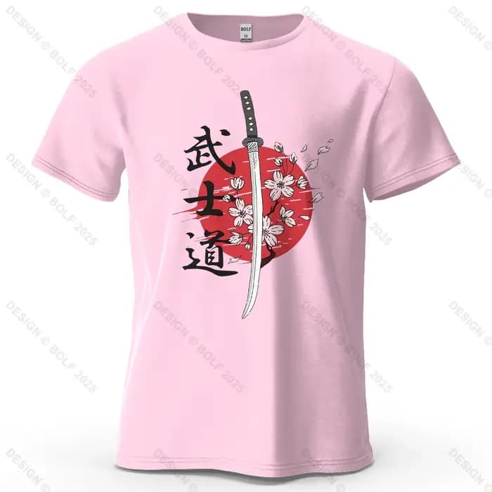 T-Shirt homme imprimé épée de samouraï 100% coton surdimensionné esprit martial t-shirts graphiques pour haut pour femme