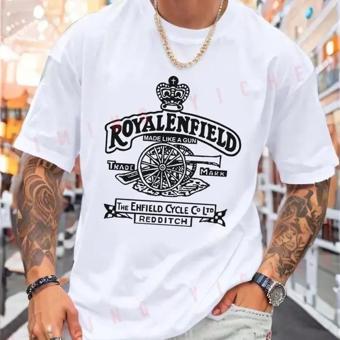 T-shirt unisexe rétro vintage classique Royal Enfield avec logo pistolet