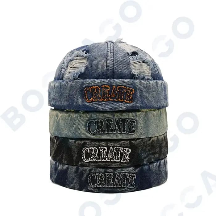 Casquette Docker en jean brodée avec visière, design déchiré, ajustable, pour homme et femme, idéale pour l'extérieur et la ville