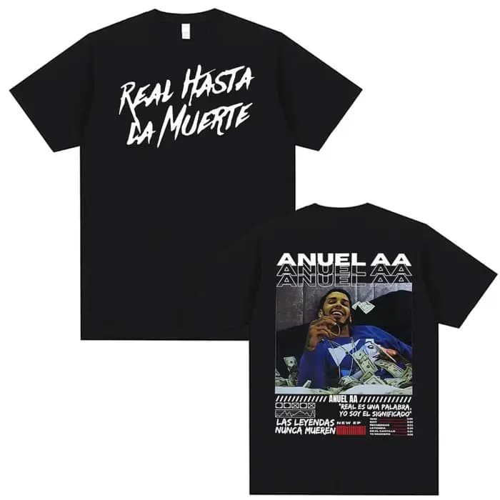 Rappeur Anuel AA Real Hasta La Muerte graphique T-shirt vêtements pour hommes 100% coton 90s Vintage T-shirts unisexe