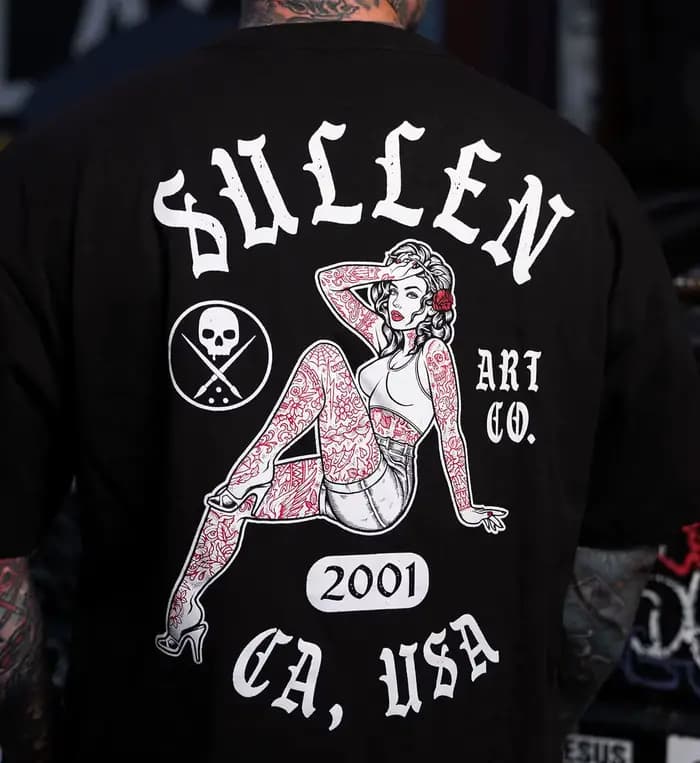 T-shirt décontracté tendance streetwear Cali Pin Up Tattoo Art pour hommes et femmes