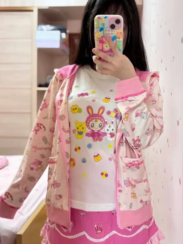 Japonais Kawaii mignon dessin animé imprimé sweats à capuche femmes décontracté Grunge Lolita