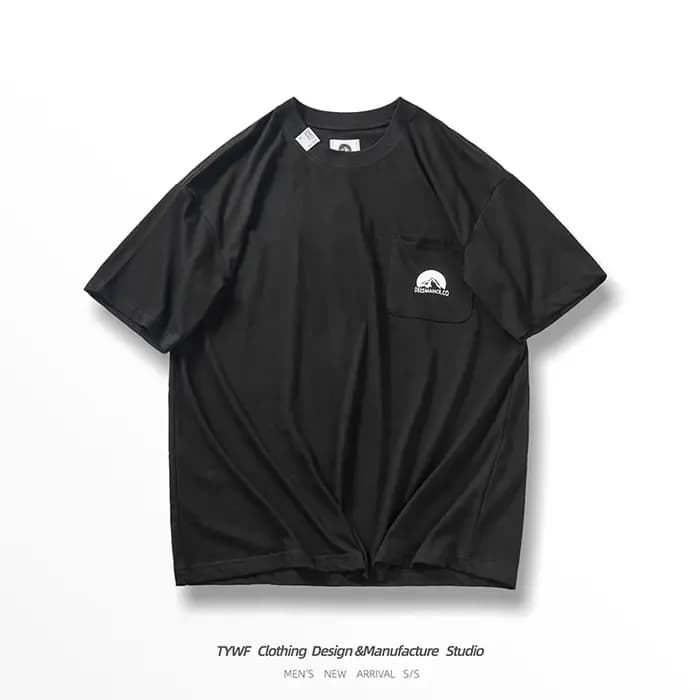 T-shirt à Manches Courtes en Coton pour Homme, Vêtement d'Été, Demi-Manche Délavé, Poche Ample
