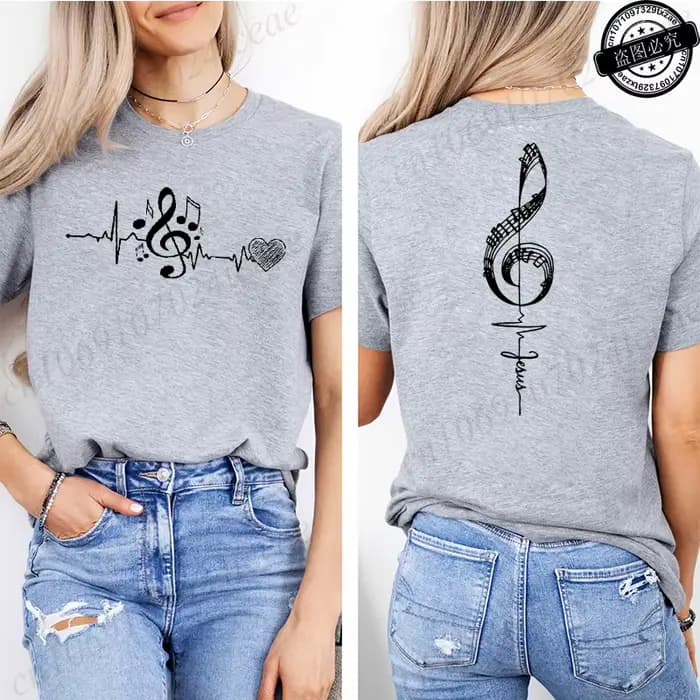 T-shirt imprimé avec notes musicales pour femmes