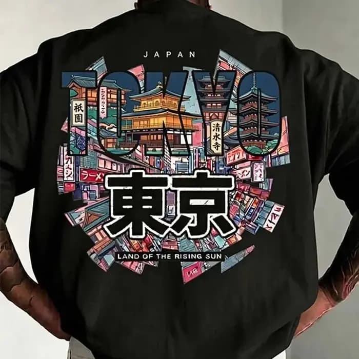 T-shirts d'été pour hommes avec imprimé lettres Tokyo