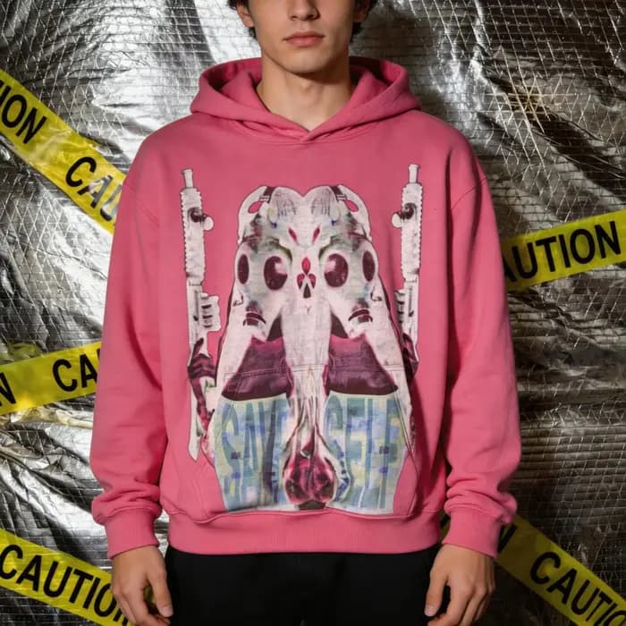 Sweat-shirt à capuche rose Harajuku Punk